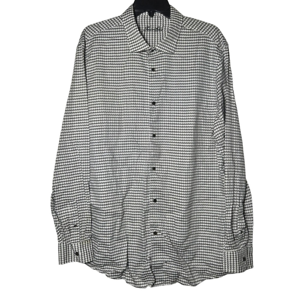 Tasso Elba Mens Houndstooth Long Sleeve Dress Shirt XXL Wedding Church Office
